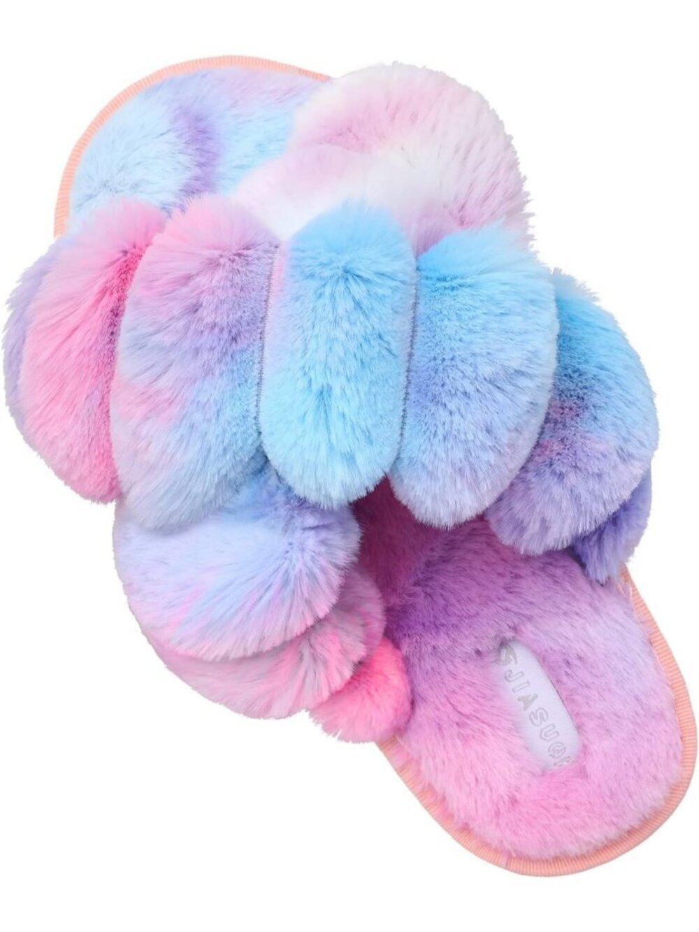 Women's Pink Blue Fuzzy Fluffy House Criss Cross Furry Open Toe Slipper Shoes